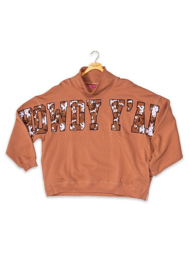 Simply Southern Howdy Mock Neck Pullover Crew Oversized Sweatshirt - The Bronze Butterfly