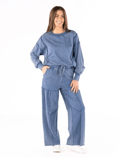 Simply Southern Mineral Wash Wide Leg Pant in Blue - The Bronze Butterfly