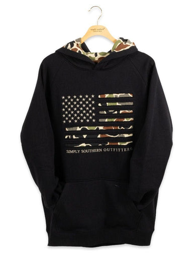 Simply Southern Outfitters Men's Outdoor Camo Flag Hoodie | Black - The Bronze Butterfly