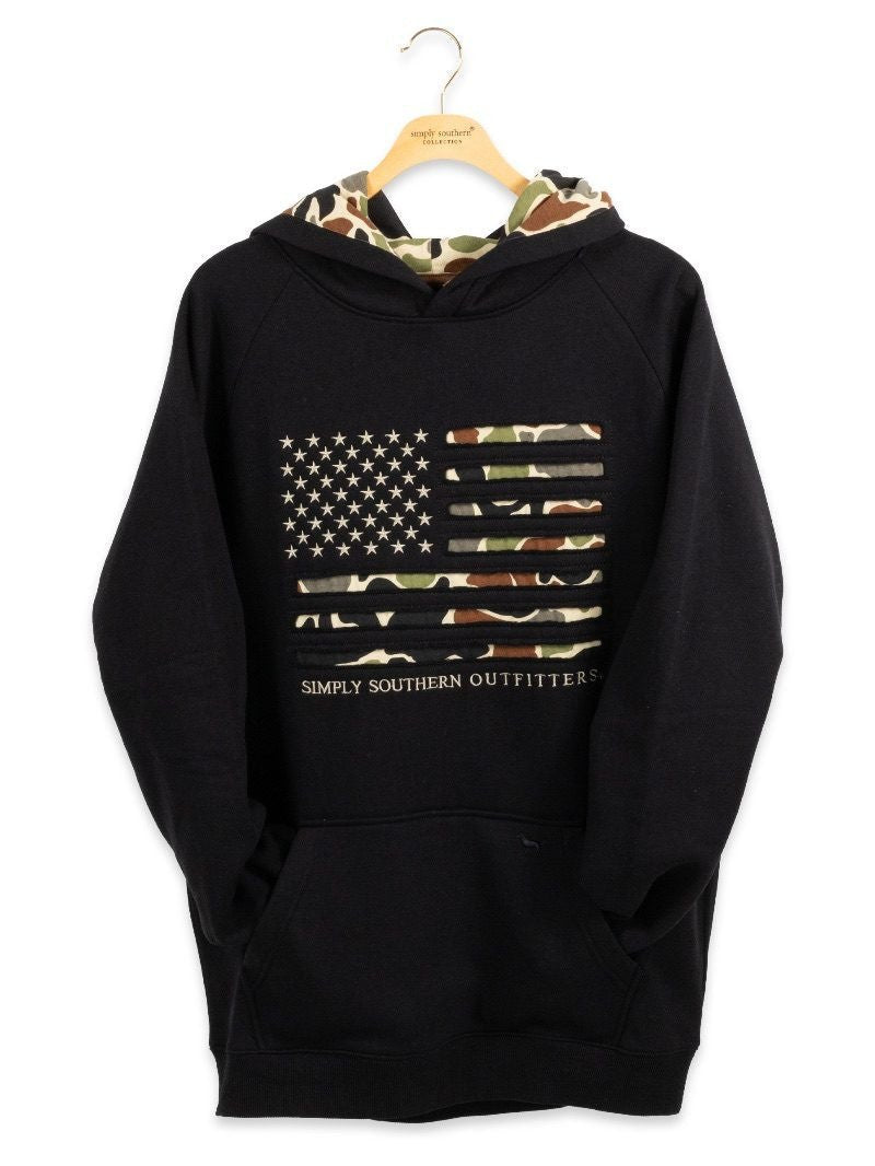 Simply Southern Outfitters Men's Outdoor Camo Flag Hoodie | Black - The Bronze Butterfly