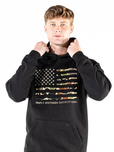 Simply Southern Outfitters Men's Outdoor Camo Flag Hoodie | Black - The Bronze Butterfly