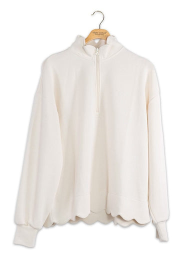Simply Southern Scallop Plunge Pullover - Ivory - The Bronze Butterfly
