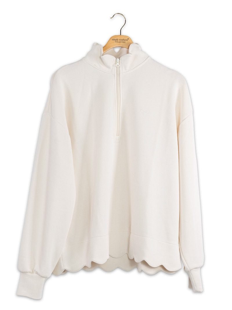 Simply Southern Scallop Plunge Pullover - Ivory - The Bronze Butterfly