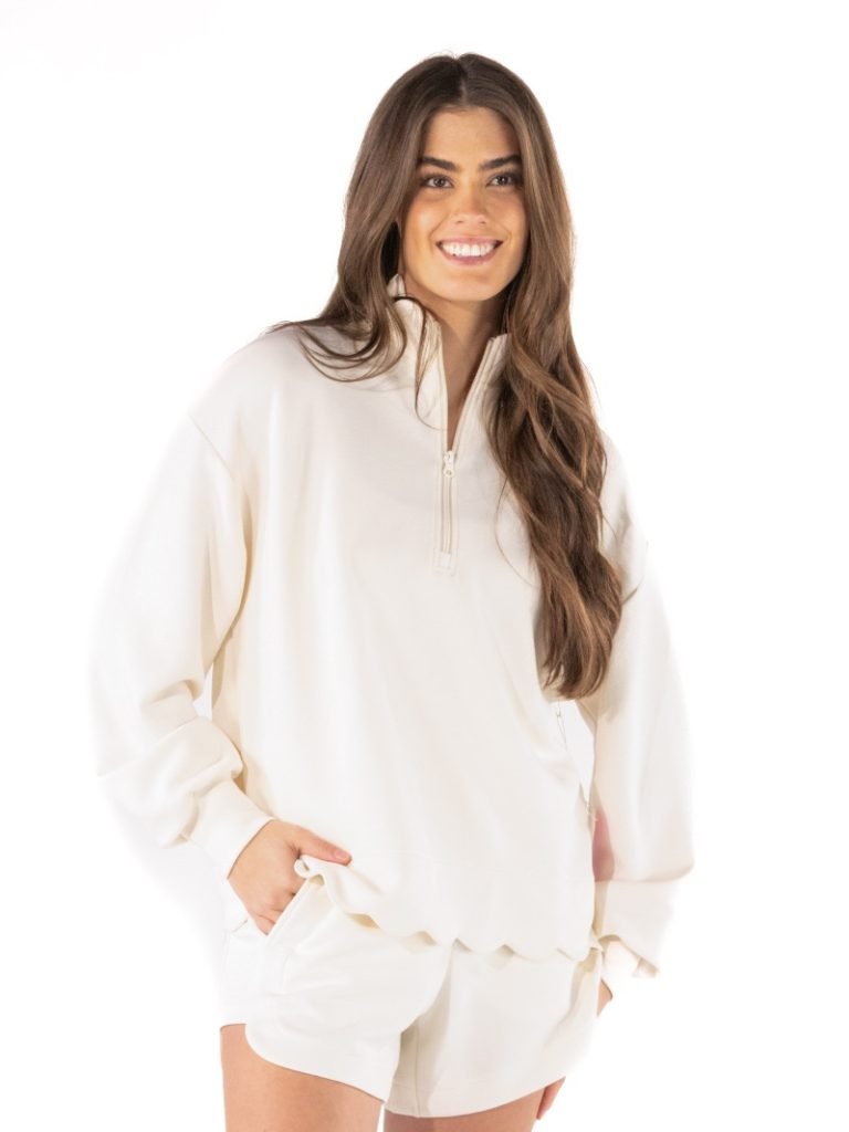 Simply Southern Scallop Plunge Pullover - Ivory - The Bronze Butterfly