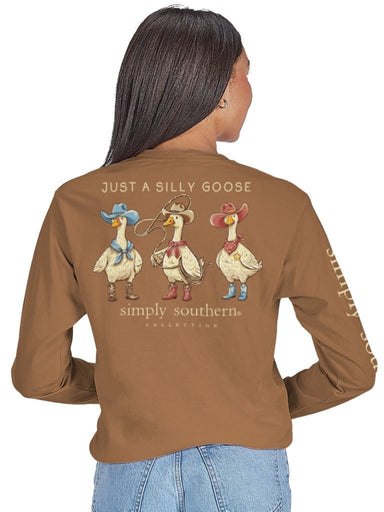 Simply Southern Silly Goose Long Sleeve Tee - Chestnut - The Bronze Butterfly