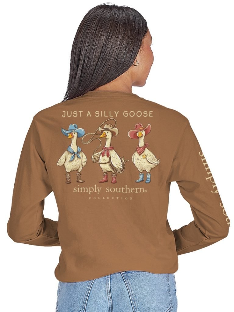 Simply Southern Silly Goose Long Sleeve Tee - Chestnut - The Bronze Butterfly