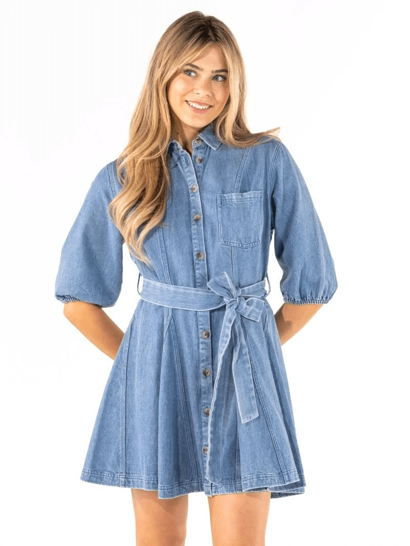 Simply Southern Western Button-Up Dress in Denim - The Bronze Butterfly