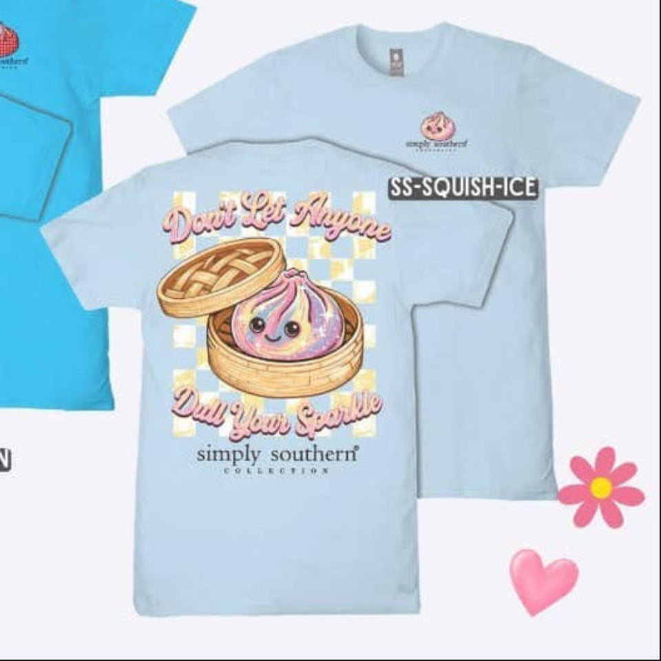 Light blue t-shirt with a cartoon ice cream and waffle design, featuring 'Simply Southern' branding.