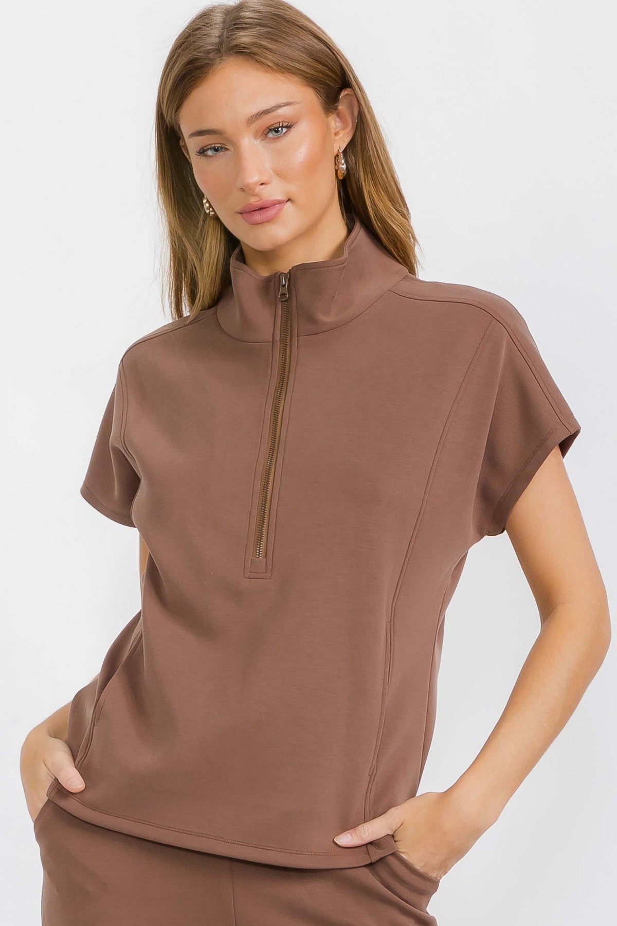 So Chic Sofie Soft Half Zipper Top - The Bronze Butterfly