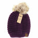 Solid Waffle Stitch Fur Pom C.C Beanie - The Bronze Butterfly