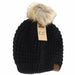 Solid Waffle Stitch Fur Pom C.C Beanie - The Bronze Butterfly