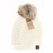 Solid Waffle Stitch Fur Pom C.C Beanie - The Bronze Butterfly