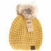 Solid Waffle Stitch Fur Pom C.C Beanie - The Bronze Butterfly