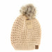 Solid Waffle Stitch Fur Pom C.C Beanie - The Bronze Butterfly