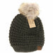 Solid Waffle Stitch Fur Pom C.C Beanie - The Bronze Butterfly