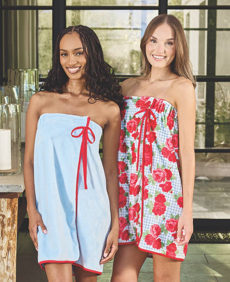 Spa Wrap - Blue + Red Bow - The Bronze Butterfly