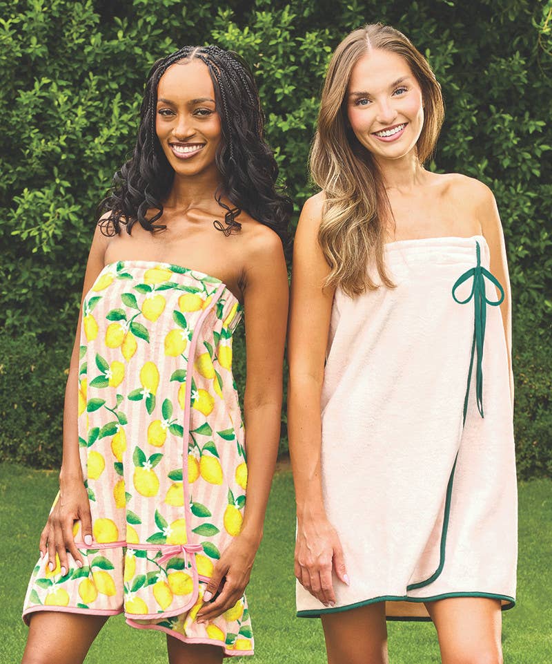 Spa Wrap - Light Pink + Green Bow - The Bronze Butterfly