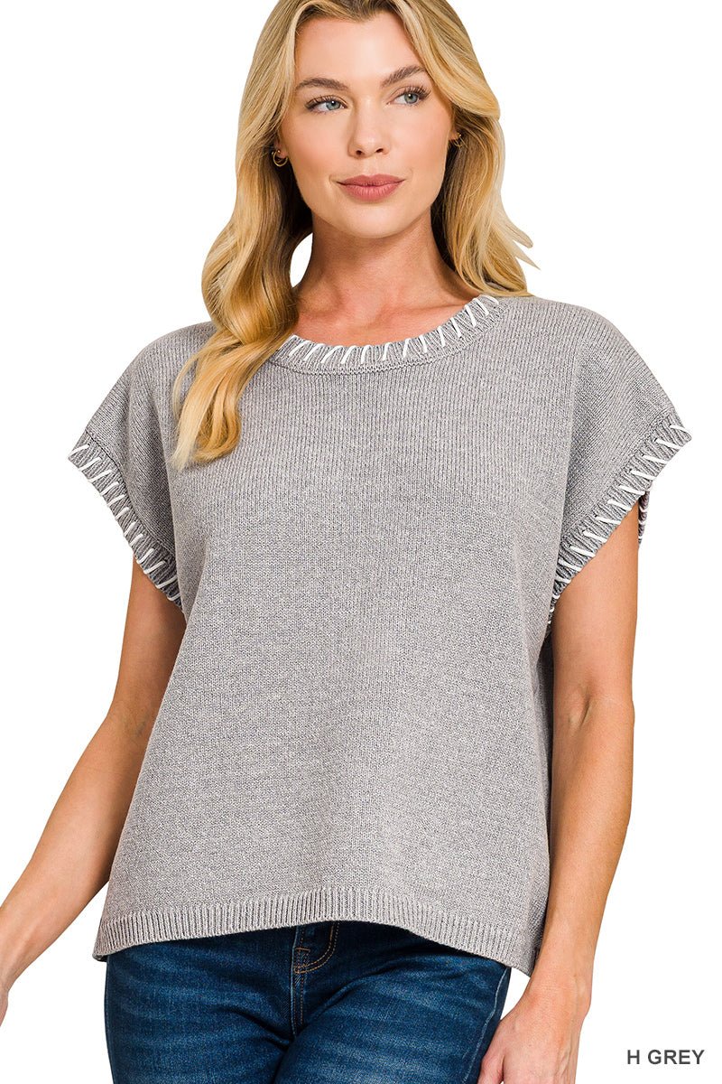 Stitch Detailed Oversized Sweater Vests - The Bronze Butterfly