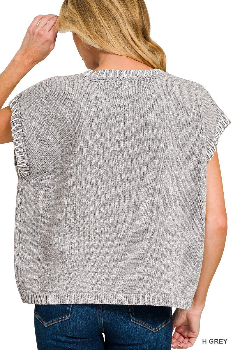 Stitch Detailed Oversized Sweater Vests - The Bronze Butterfly