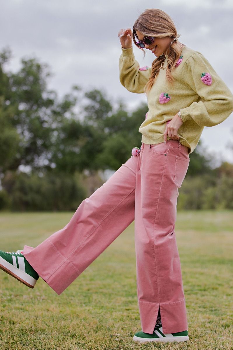 STRETCH BABY CORDUROY WIDE LEG PANTS - The Bronze Butterfly