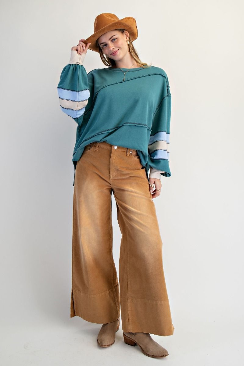 STRETCH BABY CORDUROY WIDE LEG PANTS - The Bronze Butterfly