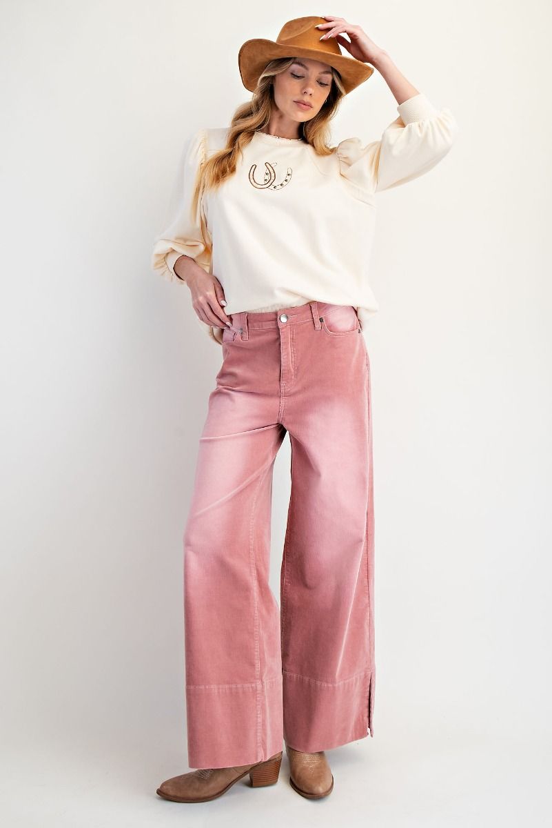 STRETCH BABY CORDUROY WIDE LEG PANTS - The Bronze Butterfly