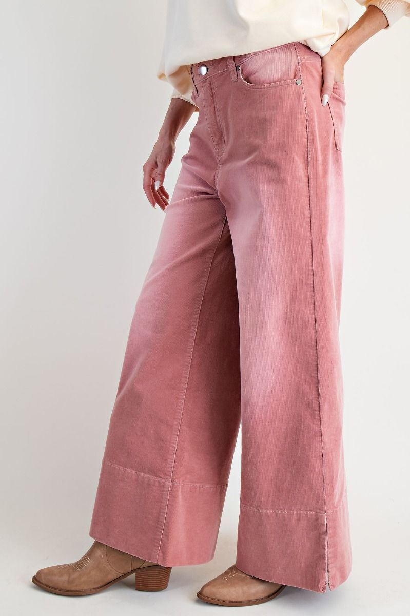STRETCH BABY CORDUROY WIDE LEG PANTS - The Bronze Butterfly
