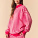 Stripe Mock Neck Brushed Sweatshirt & Shorts Set in Coral/Light Pink - The Bronze Butterfly