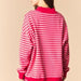 Stripe Mock Neck Brushed Sweatshirt & Shorts Set in Coral/Light Pink - The Bronze Butterfly