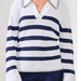 Striped Cotton Polo Sweater With Contrast Blanket Stitch - The Bronze Butterfly