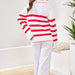 Striped Cotton Polo Sweater With Contrast Blanket Stitch - The Bronze Butterfly