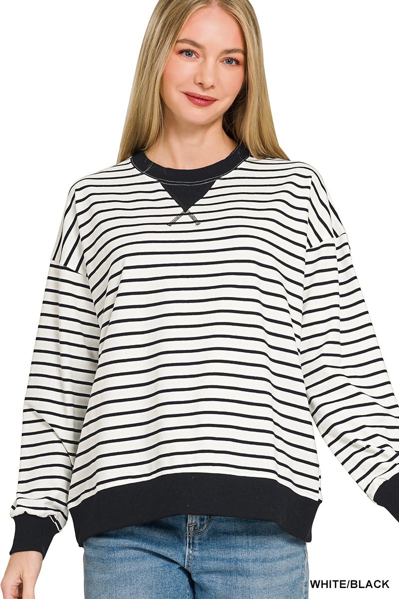 Striped rib banded pullover - The Bronze Butterfly