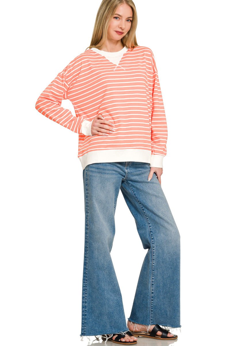 Striped rib banded pullover - The Bronze Butterfly