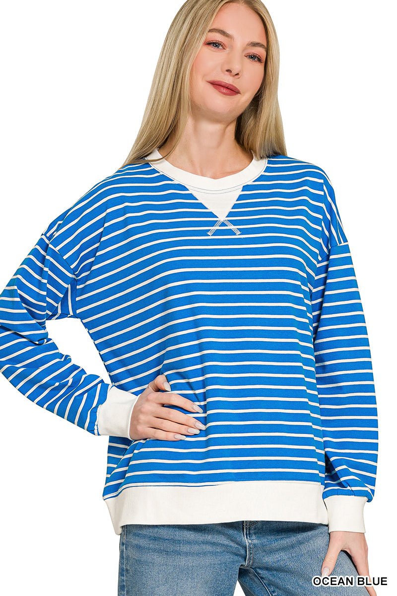 Striped rib banded pullover - The Bronze Butterfly