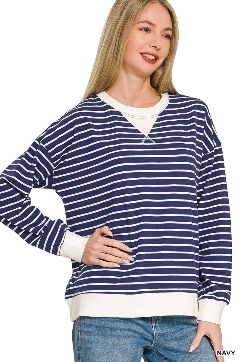 Striped rib banded pullover - The Bronze Butterfly