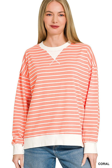 Striped rib banded pullover - The Bronze Butterfly