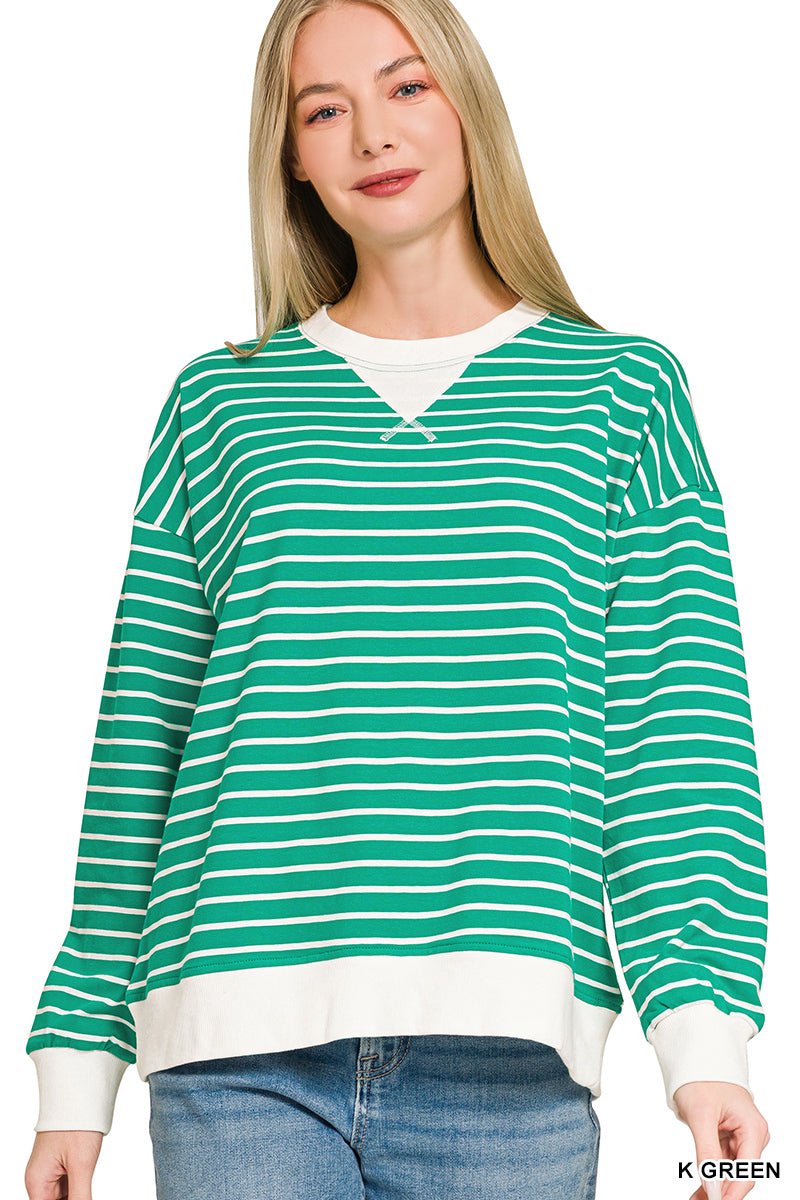 Striped rib banded pullover - The Bronze Butterfly