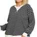 striped rib banded pullover Plus Size - The Bronze Butterfly