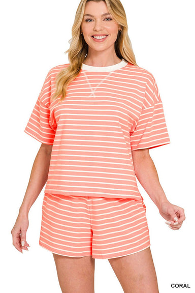Striped round neck tee & shorts set - The Bronze Butterfly