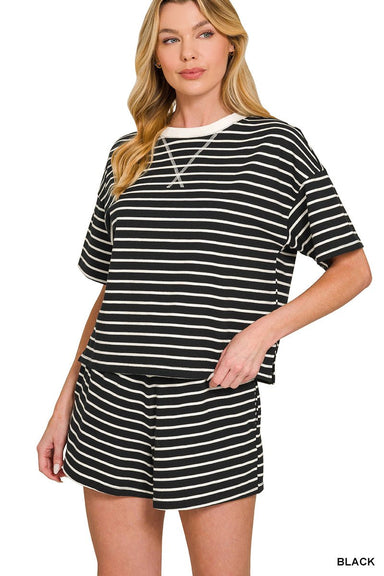 Striped round neck tee & shorts set - The Bronze Butterfly