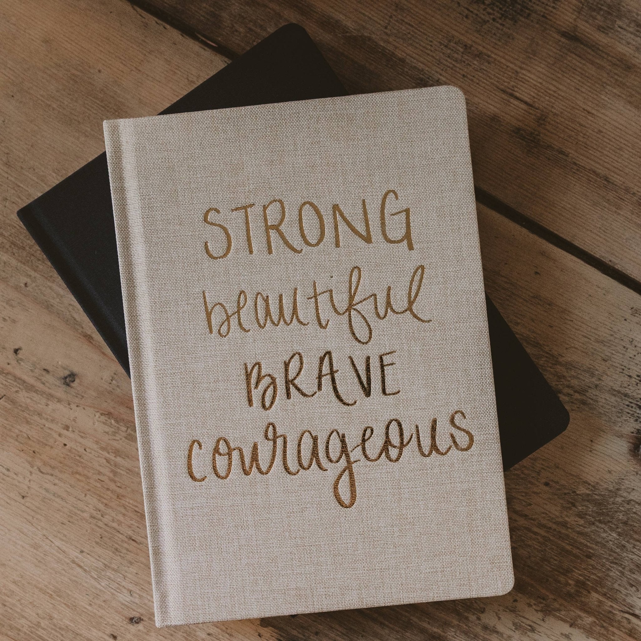 Strong Beautiful Brave Courageous Fabric Journal - The Bronze Butterfly