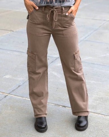 SUEDED TWILL CARGO PANTS - The Bronze Butterfly