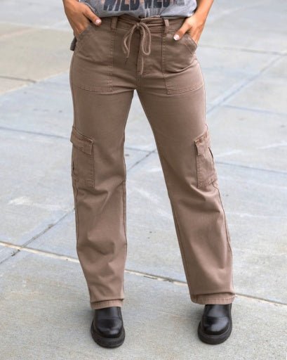 SUEDED TWILL CARGO PANTS - The Bronze Butterfly