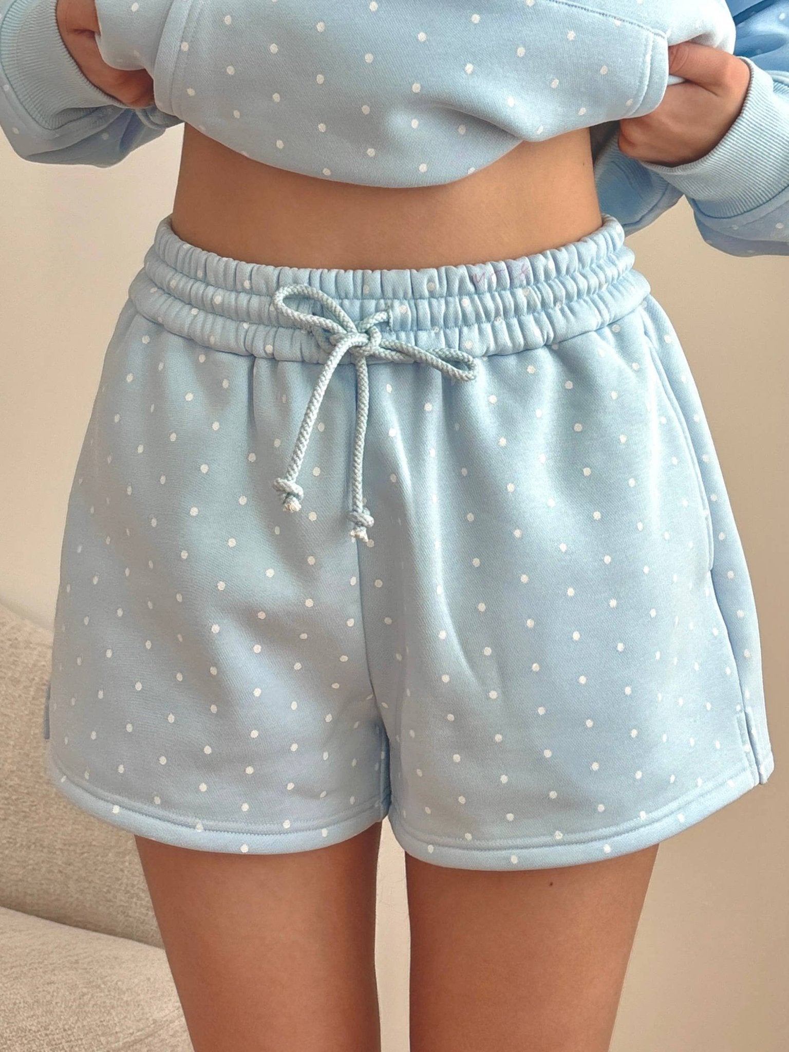 Sunkissed Coconut Baby Blue Polka Dot Shorts 100% Cotton - The Bronze Butterfly