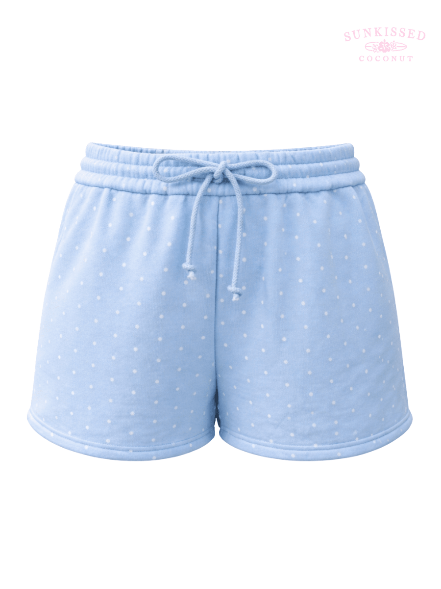 Sunkissed Coconut Baby Blue Polka Dot Shorts 100% Cotton - The Bronze Butterfly