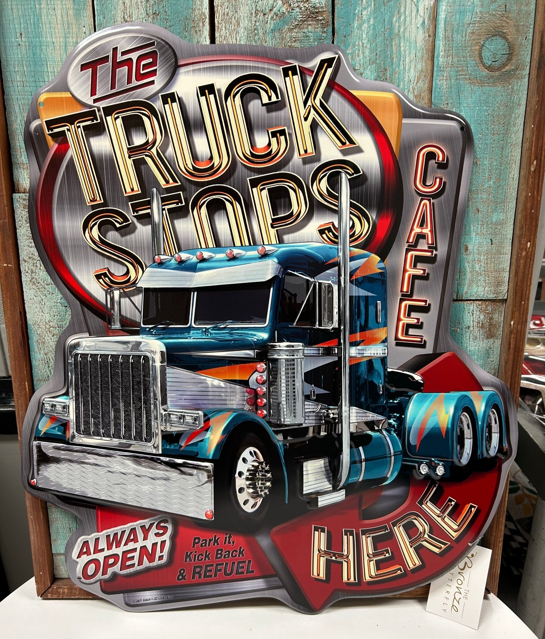 The Truck Stops Here Semi Novelty Sign - The Bronze Butterfly