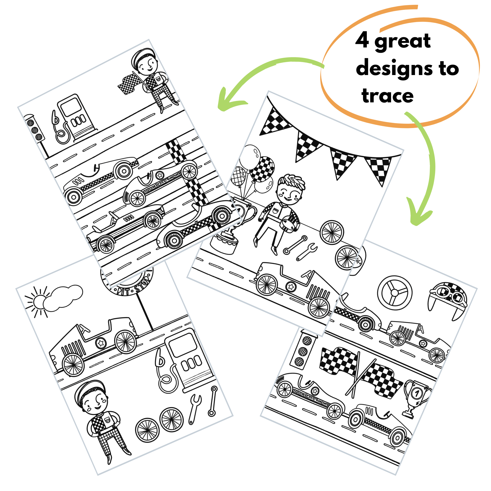 Trace Erase Race Day - Drawing, Tracing Set - The Bronze Butterfly