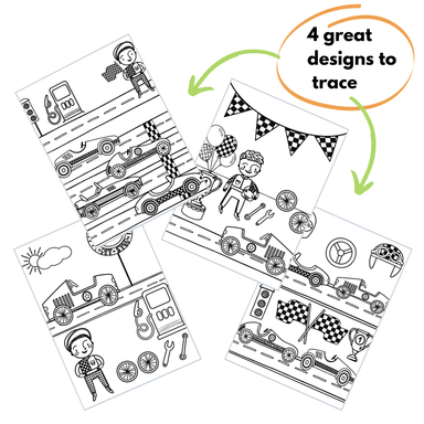 Trace Erase Race Day - Drawing, Tracing Set - The Bronze Butterfly