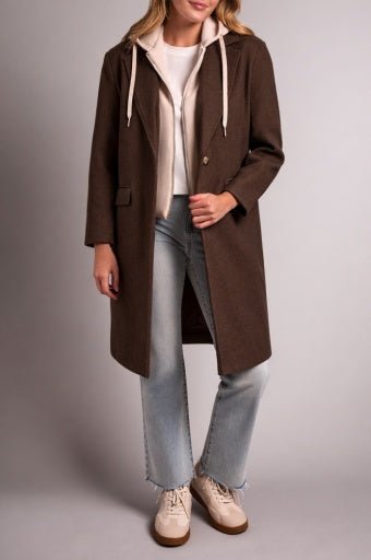 TRIBAL // 5942O TRENCH COAT WITH FAUX HOODIE - The Bronze Butterfly