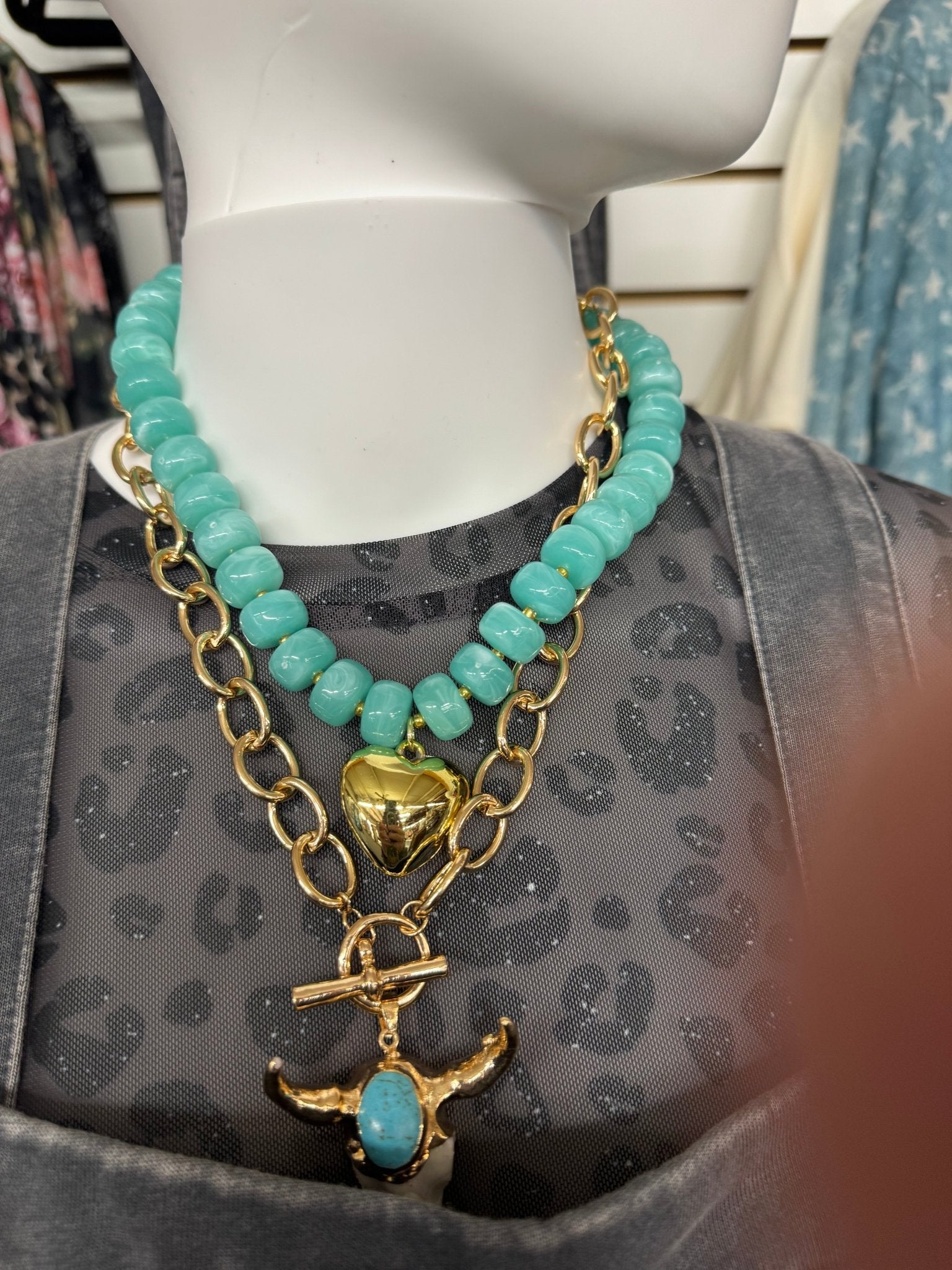 Turquoise Heart Beaded Necklace - The Bronze Butterfly